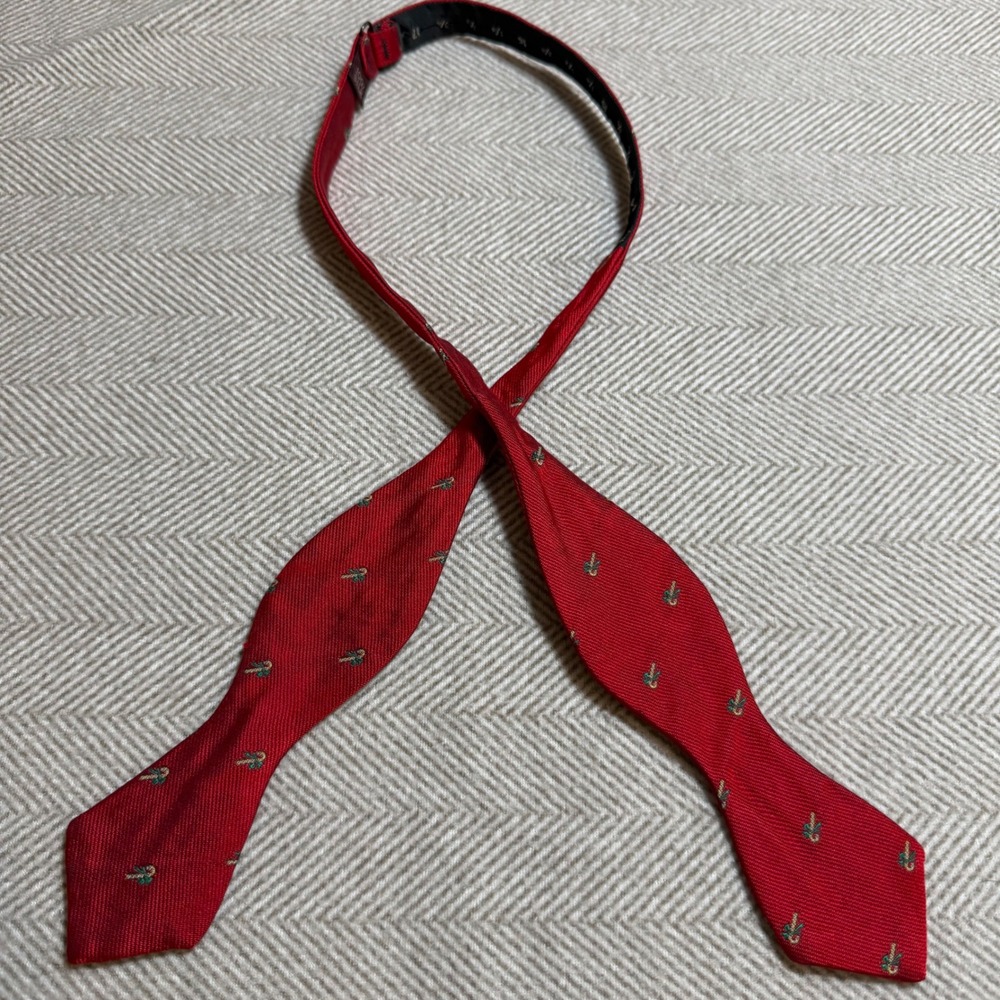 Vintage Rainbow Mens Red Silk Bow Tie Candy Cane Christmas Holiday Self Tie